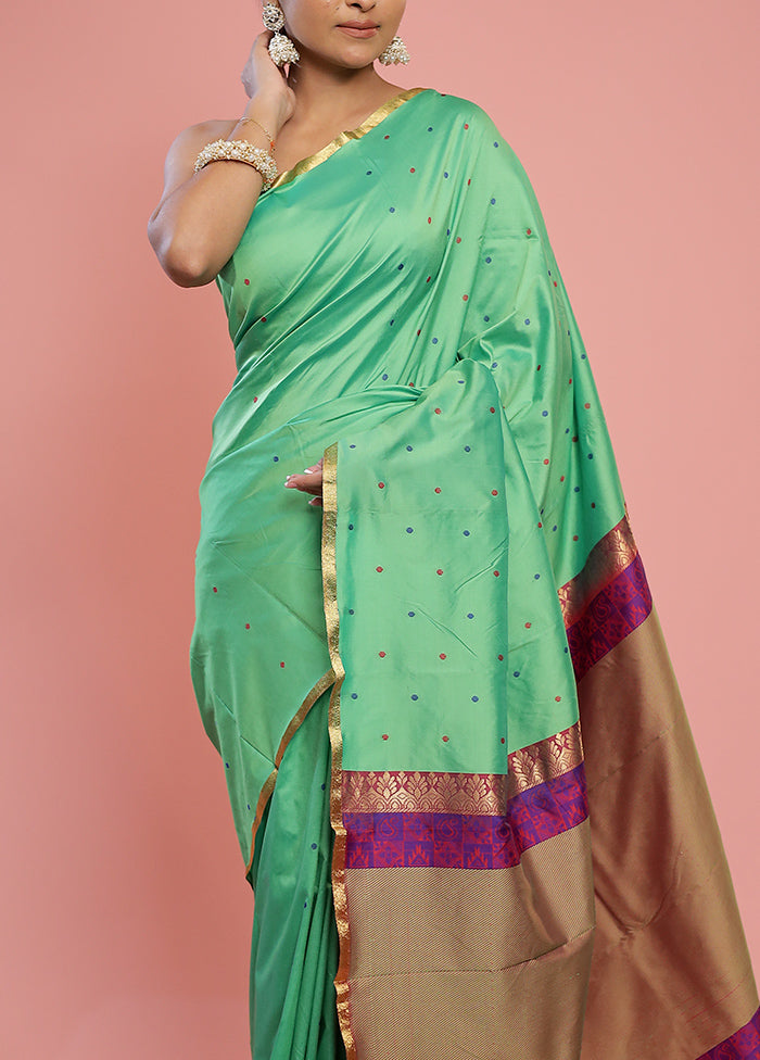 Green Kanjivaram Silk Saree With Blouse Piece - Indian Silk House Agencies