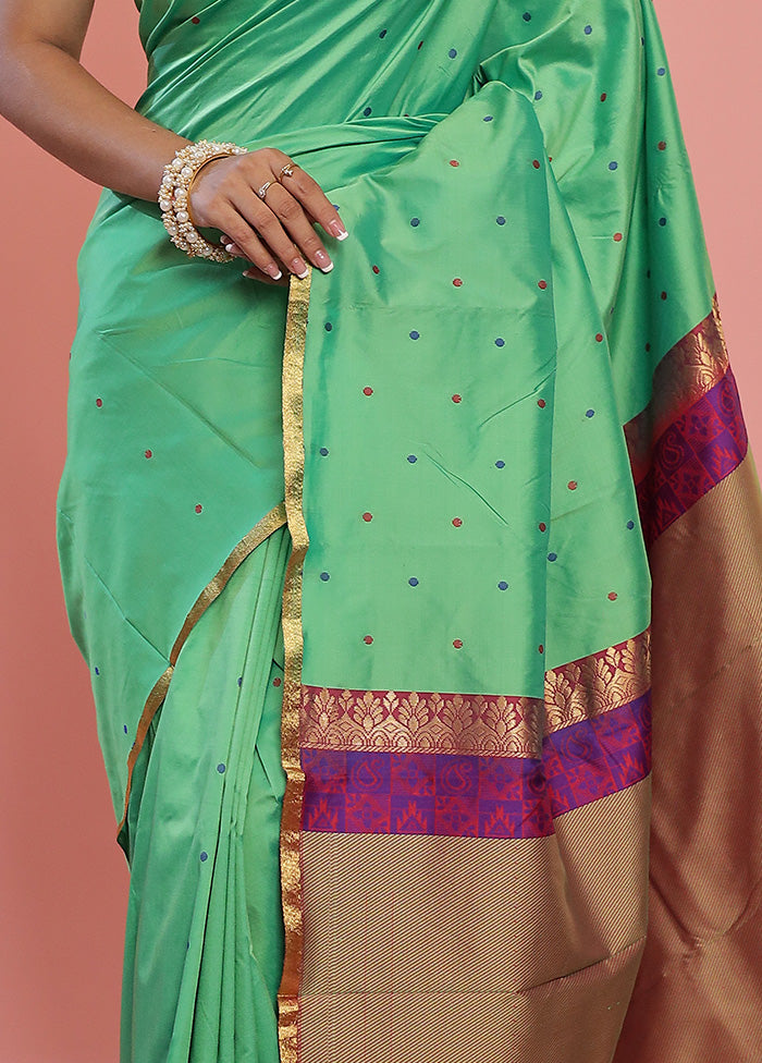 Green Kanjivaram Silk Saree With Blouse Piece - Indian Silk House Agencies