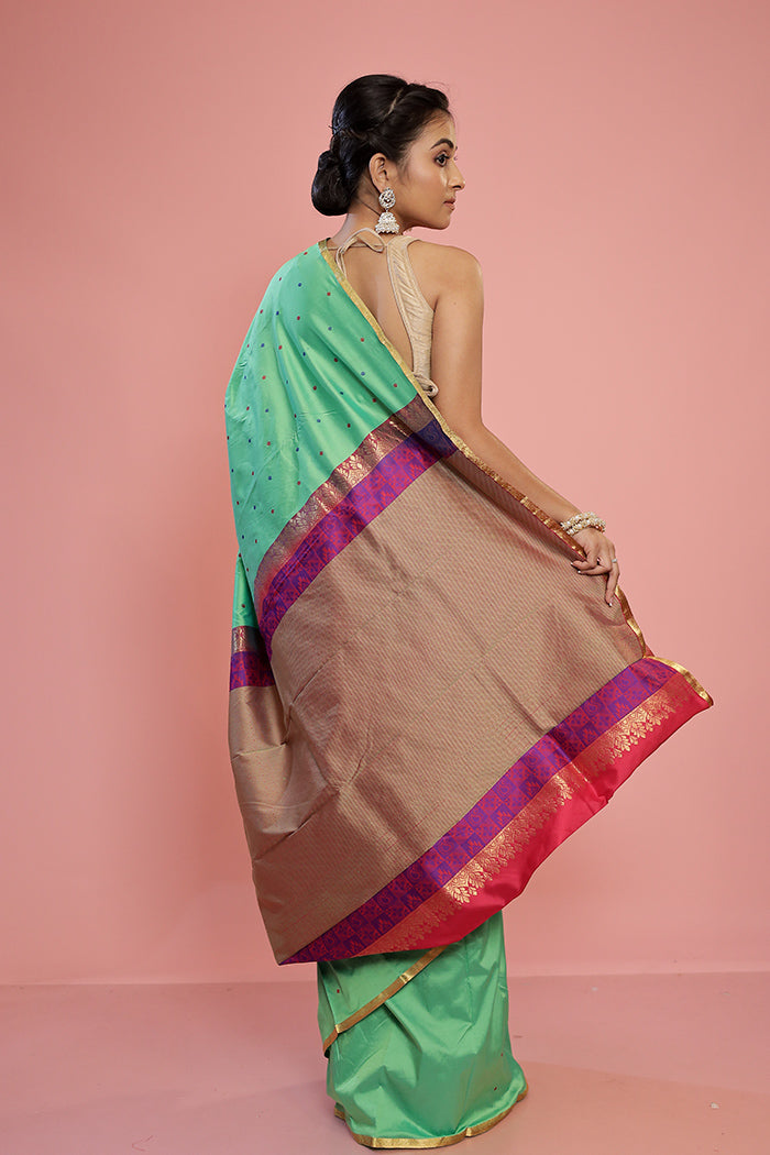 Green Kanjivaram Silk Saree With Blouse Piece - Indian Silk House Agencies