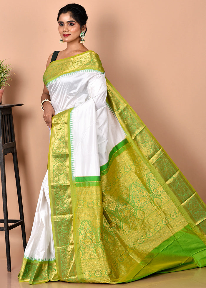 White Pure Kanjivaram Silk Saree With Blouse Piece - Indian Silk House Agencies