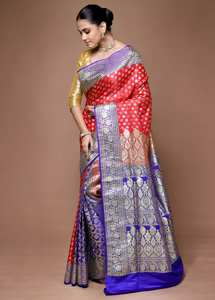 Red Banarasi Silk Saree With Blouse Piece