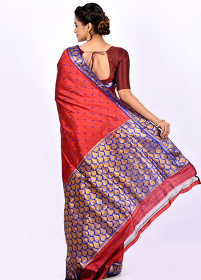 Red Pure Assam Silk Saree With Blouse Piece - Indian Silk House Agencies