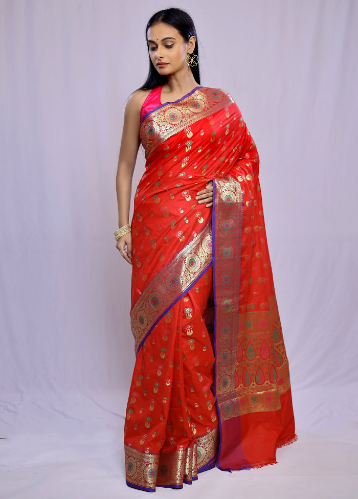 Red Kora Silk Saree With Blouse Piece - Indian Silk House Agencies