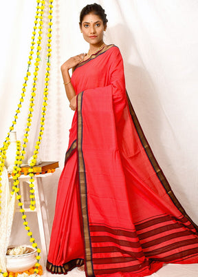 Red Dupion Silk Saree With Blouse - Indian Silk House Agencies