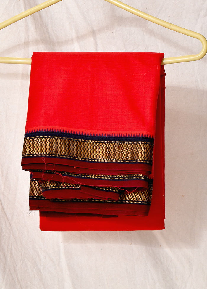 Red Dupion Silk Saree With Blouse - Indian Silk House Agencies