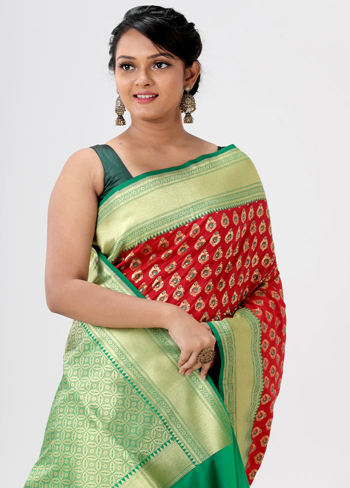 Red Uppada Silk Saree With Blouse Piece - Indian Silk House Agencies