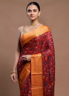 Pink Printed Pure Silk Saree Without Blouse Piece