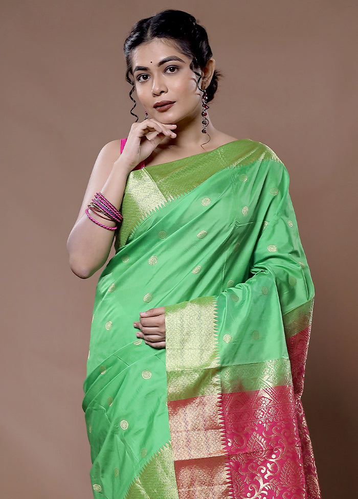 Green Kanjivaram Silk Saree With Blouse Piece - Indian Silk House Agencies