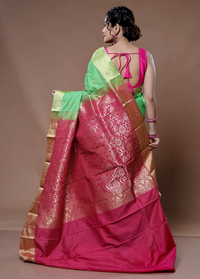 Green Kanjivaram Silk Saree With Blouse Piece - Indian Silk House Agencies