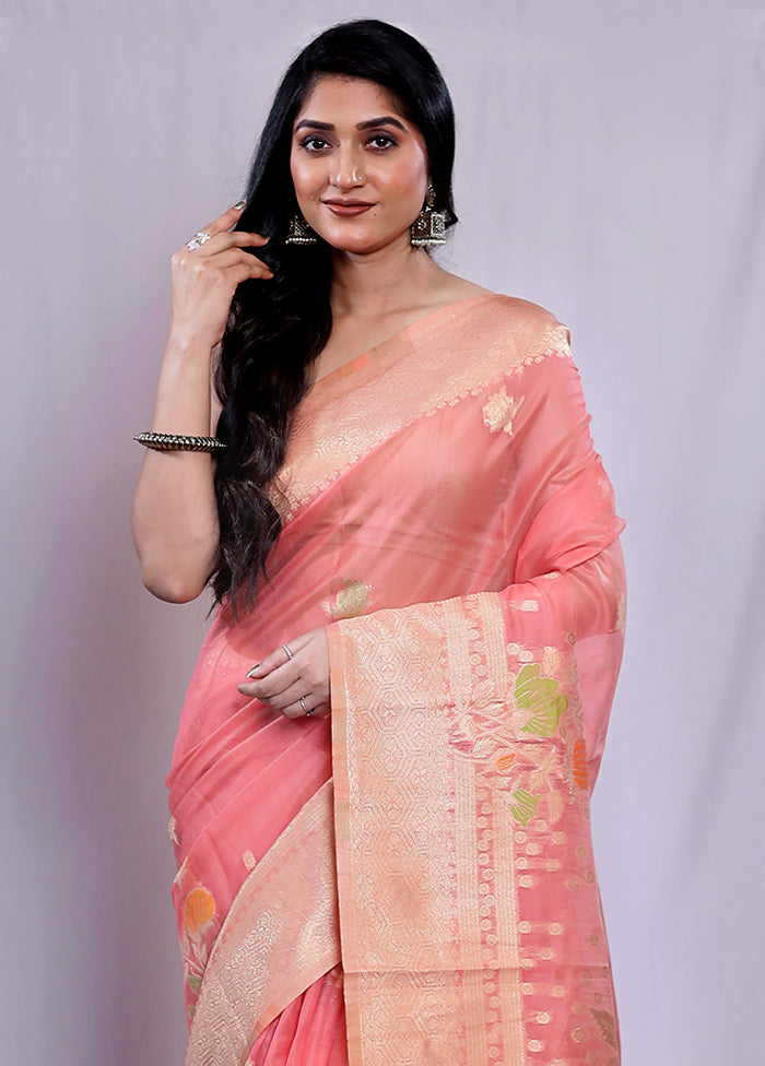 Pink Organza Saree With Blouse Piece - Indian Silk House Agencies