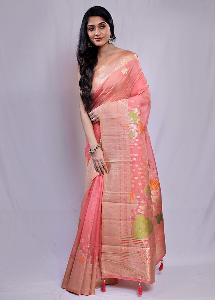 Pink Organza Saree With Blouse Piece - Indian Silk House Agencies