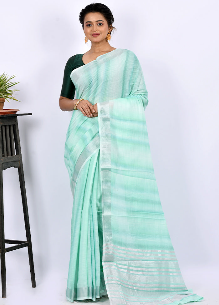 Aqua Green Linen Silk Saree With Blouse Piece - Indian Silk House Agencies