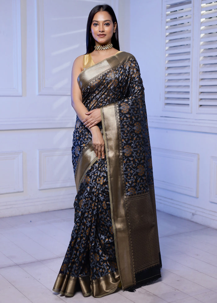 Blue Kora Silk Saree With Blouse Piece