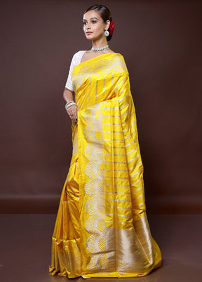 Yellow Handloom Katan Pure Silk Saree With Blouse Piece