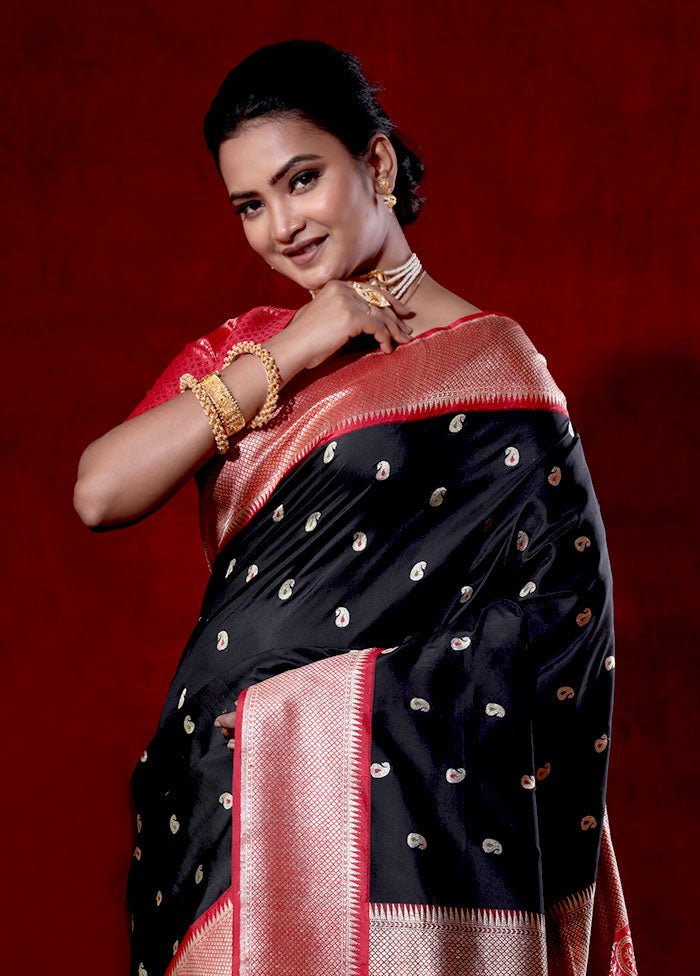 Black Katan Pure Silk Saree With Blouse Piece - Indian Silk House Agencies