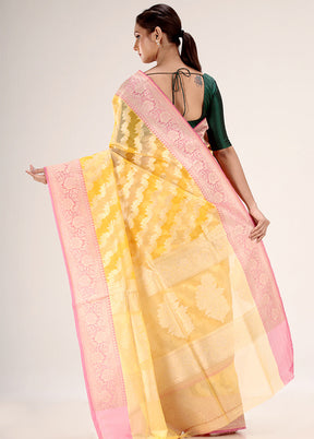 Yellow Kora Silk Saree With Blouse Piece - Indian Silk House Agencies