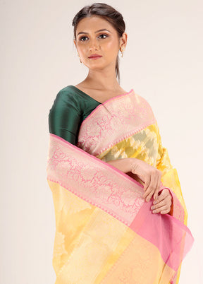 Yellow Kora Silk Saree With Blouse Piece - Indian Silk House Agencies