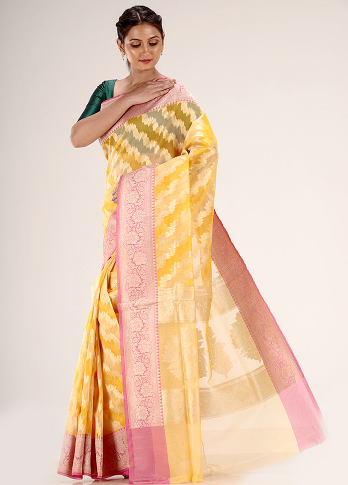 Yellow Kora Silk Saree With Blouse Piece - Indian Silk House Agencies