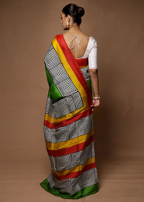 Green Printed Pure Silk Saree Without Blouse Piece