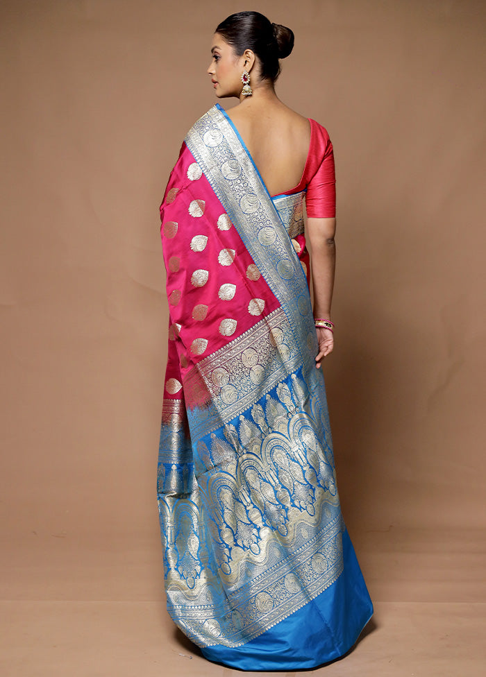 Pink Handloom Banarasi Pure Silk Saree With Blouse Piece