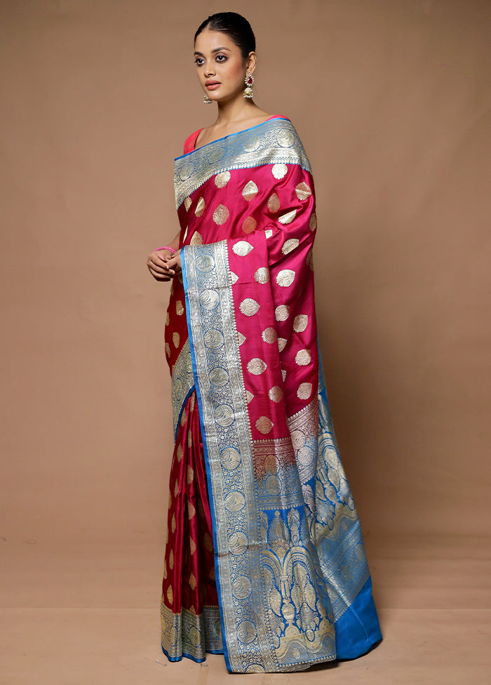 Pink Handloom Banarasi Pure Silk Saree With Blouse Piece