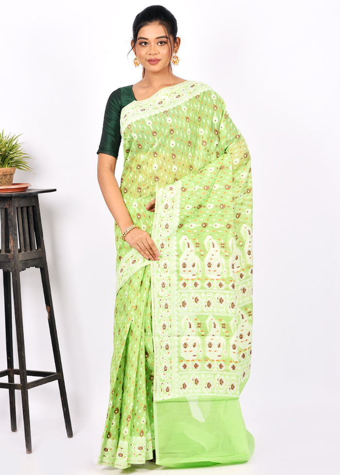 Light Green Cotton Saree Without Blouse Piece - Indian Silk House Agencies