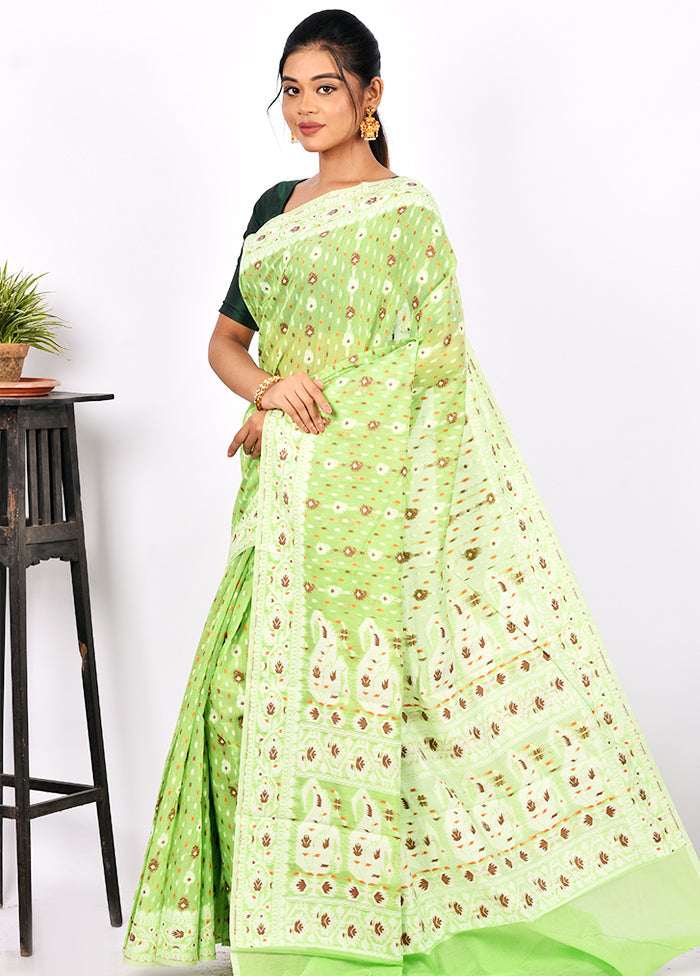 Light Green Cotton Saree Without Blouse Piece - Indian Silk House Agencies