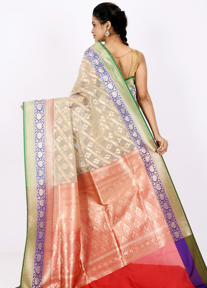 Cream Kora Silk Saree With Blouse Piece - Indian Silk House Agencies