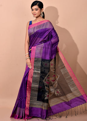 Purple Pure Matka Silk Saree With Blouse Piece - Indian Silk House Agencies