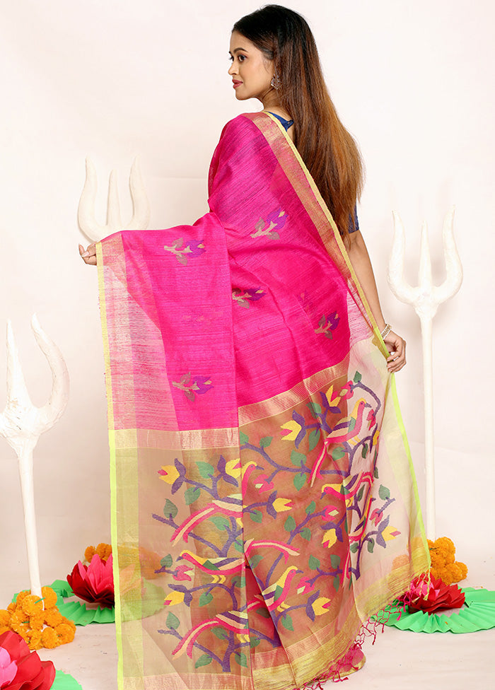 Pink Pure Handwoven Matka Silk Saree With Blouse Piece - Indian Silk House Agencies