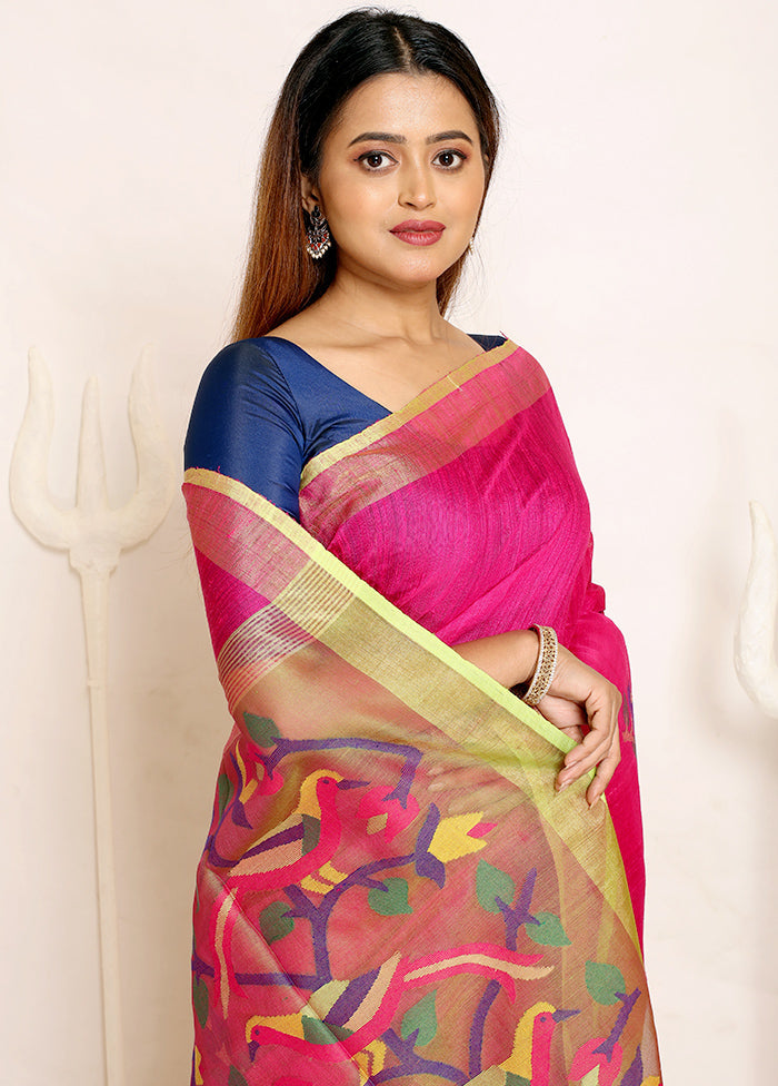 Pink Pure Handwoven Matka Silk Saree With Blouse Piece - Indian Silk House Agencies