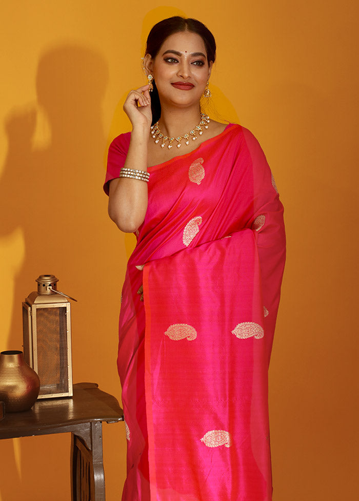 Pink Katan Pure Silk Saree With Blouse Piece - Indian Silk House Agencies