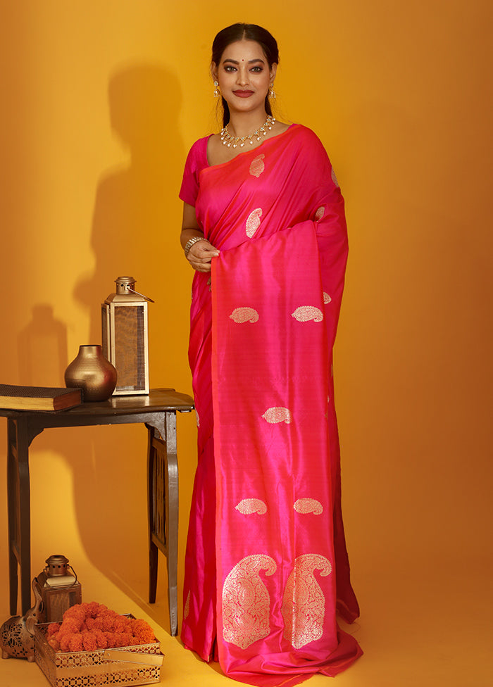 Pink Katan Pure Silk Saree With Blouse Piece - Indian Silk House Agencies