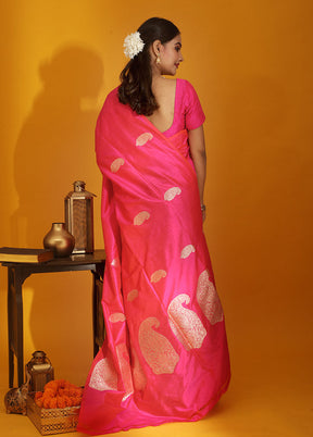 Pink Katan Pure Silk Saree With Blouse Piece - Indian Silk House Agencies