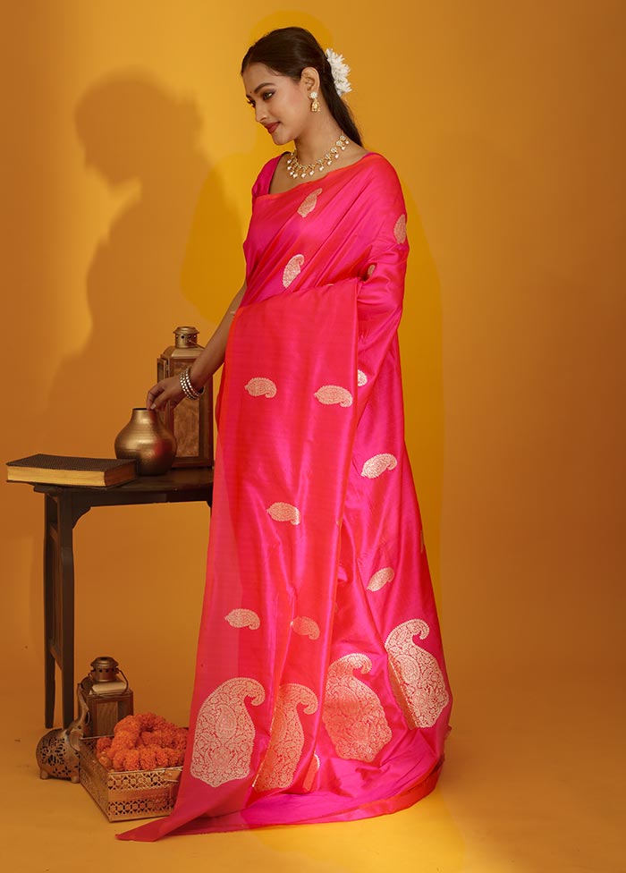 Pink Katan Pure Silk Saree With Blouse Piece - Indian Silk House Agencies