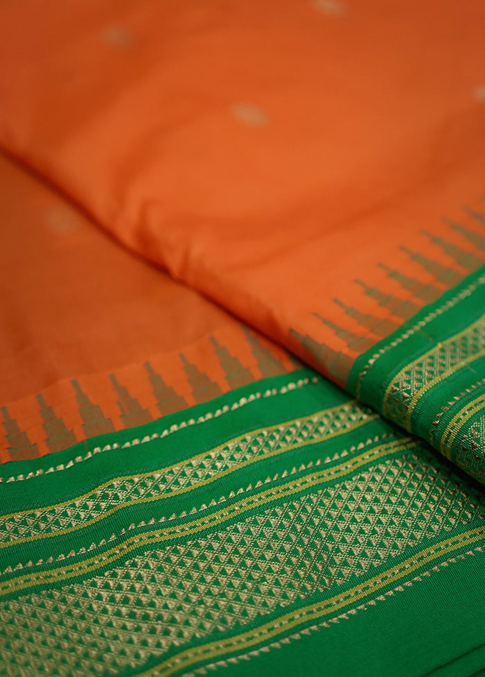 Rust Kanjivaram Pure Silk Saree With Blouse Piece - Indian Silk House Agencies