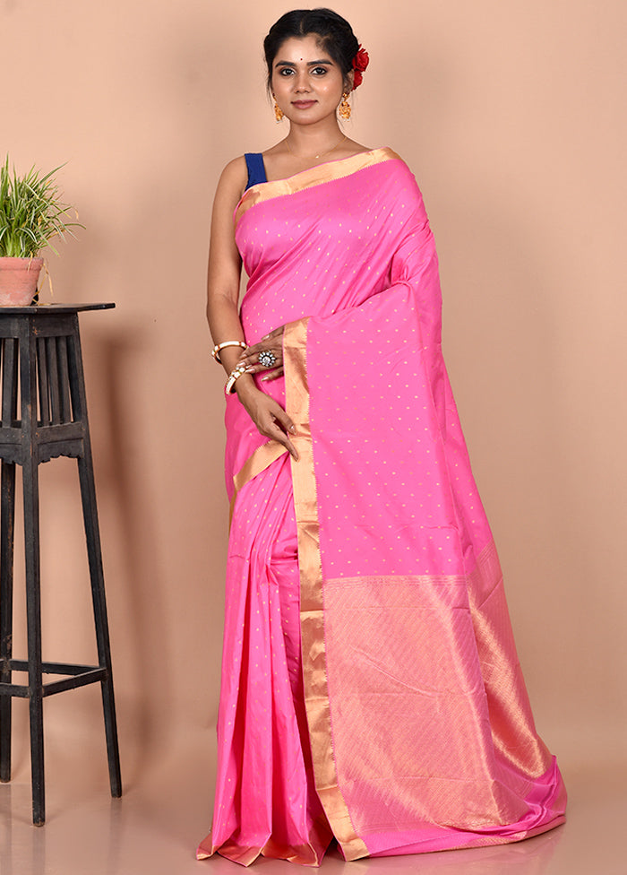 Pink Kanjivaram Silk Saree With Blouse Piece - Indian Silk House Agencies