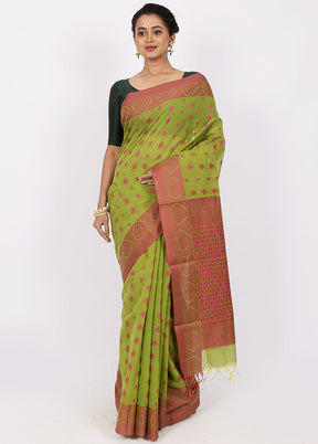 Light Green Cotton Saree Without Blouse Piece - Indian Silk House Agencies