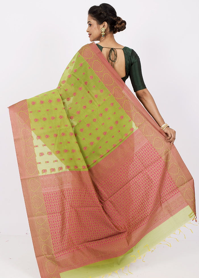 Light Green Cotton Saree Without Blouse Piece - Indian Silk House Agencies