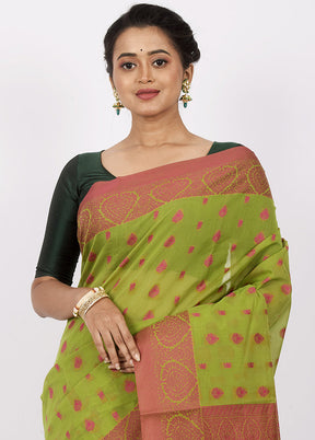 Light Green Cotton Saree Without Blouse Piece - Indian Silk House Agencies