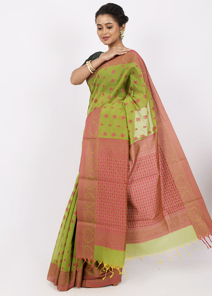 Light Green Cotton Saree Without Blouse Piece - Indian Silk House Agencies