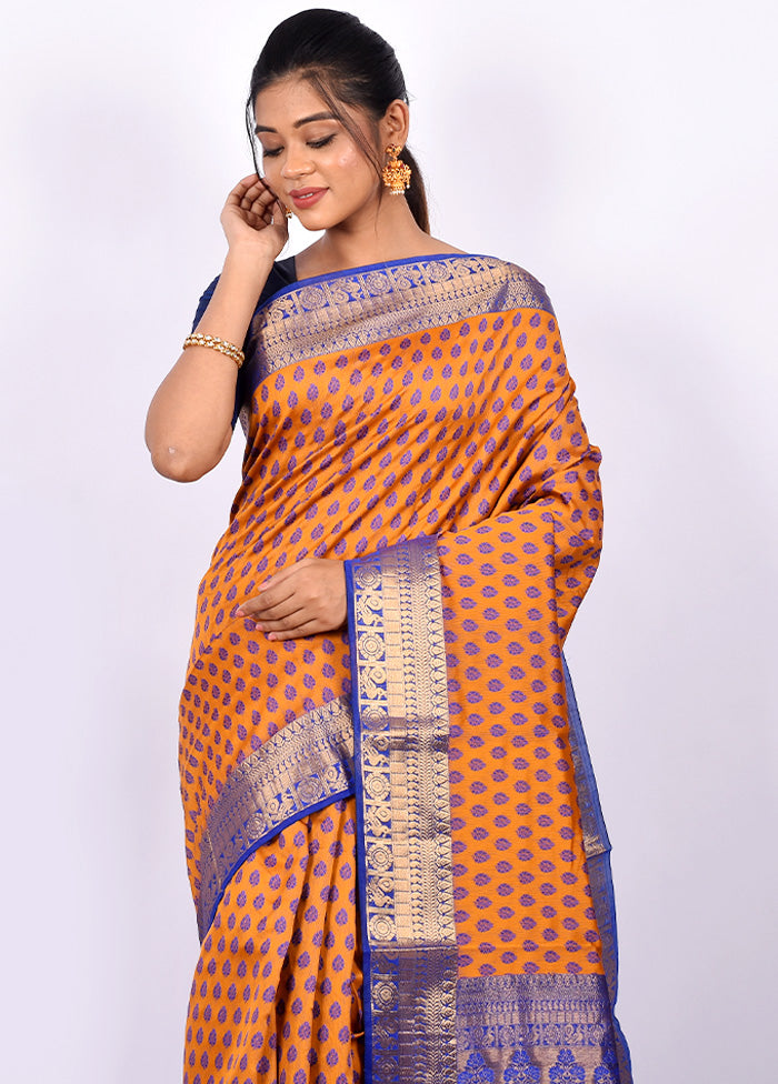 Deep Yellow Cotton Saree Without Blouse Piece - Indian Silk House Agencies