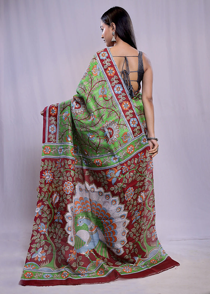 Green Printed Pure Silk Saree With Blouse Piece - Indian Silk House Agencies