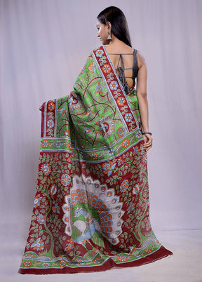 Green Printed Pure Silk Saree With Blouse Piece - Indian Silk House Agencies