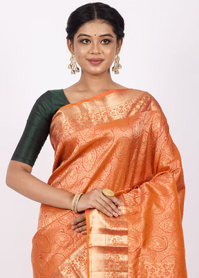 Peach Pure Kanjivaram Saree With Blouse Piece - Indian Silk House Agencies