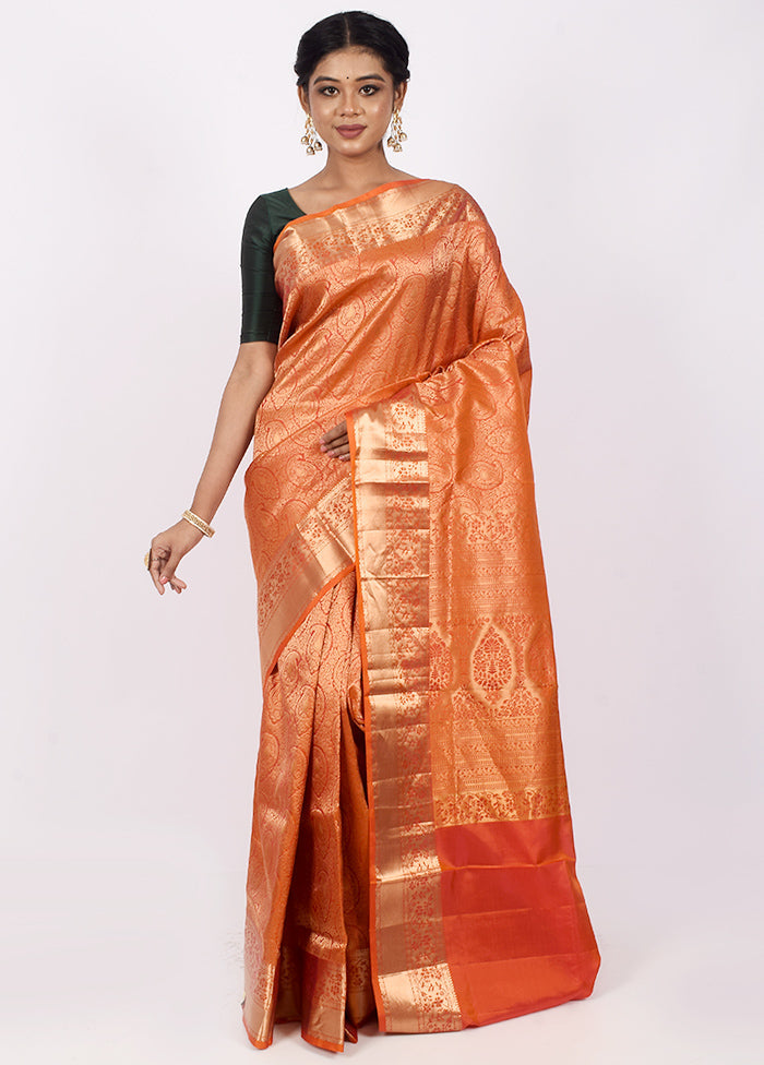 Peach Pure Kanjivaram Saree With Blouse Piece - Indian Silk House Agencies