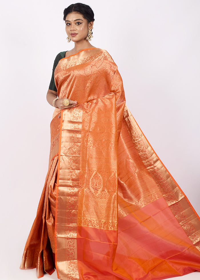 Peach Pure Kanjivaram Saree With Blouse Piece - Indian Silk House Agencies