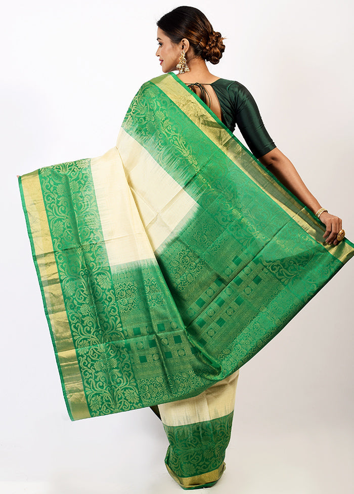 Cream Pure Kanjivaram Saree With Blouse Piece - Indian Silk House Agencies