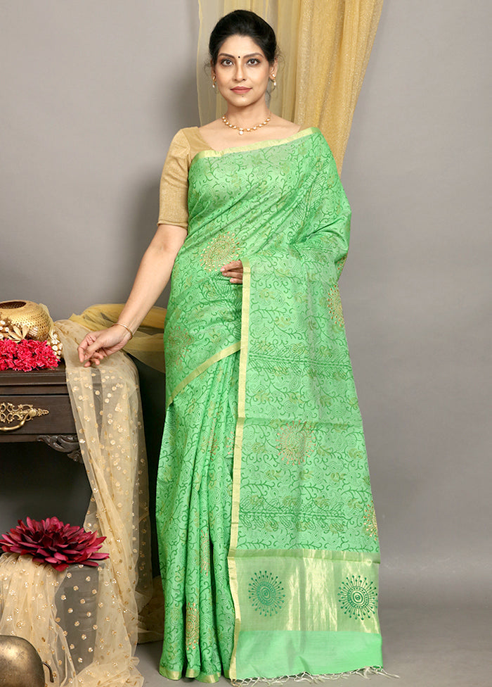 Green Tussar Pure Silk Handloom Saree With Blouse - Indian Silk House Agencies