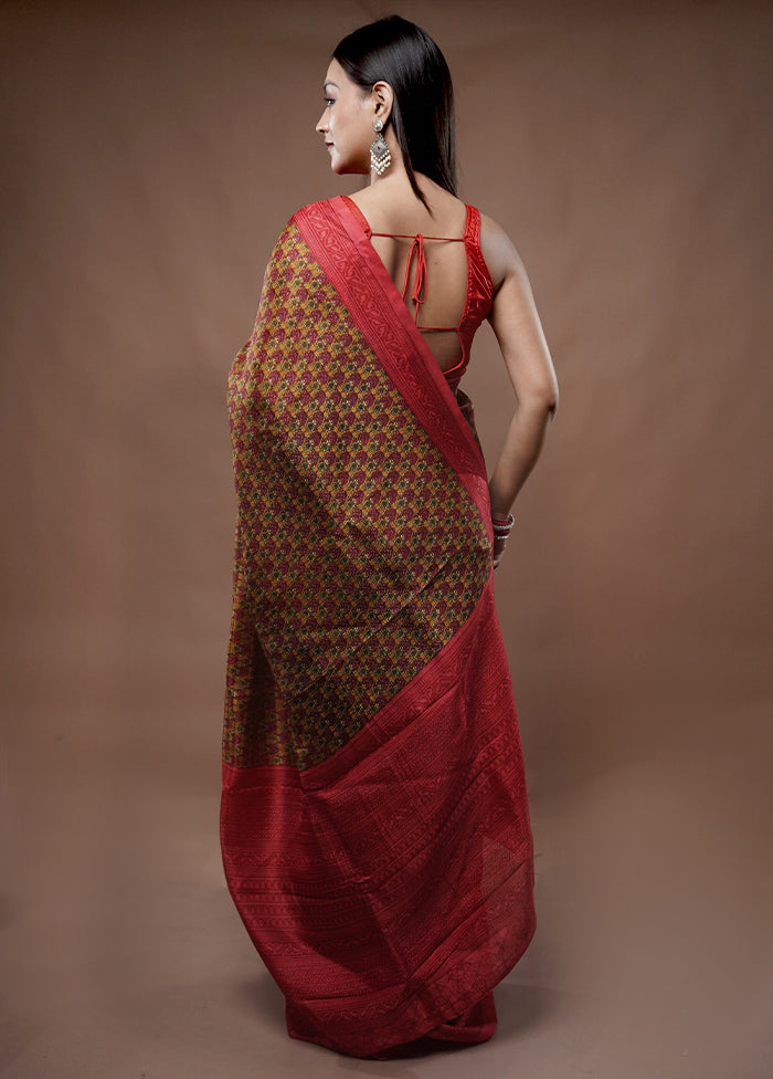 Yellow Printed Pure Silk Saree With Blouse Piece - Indian Silk House Agencies